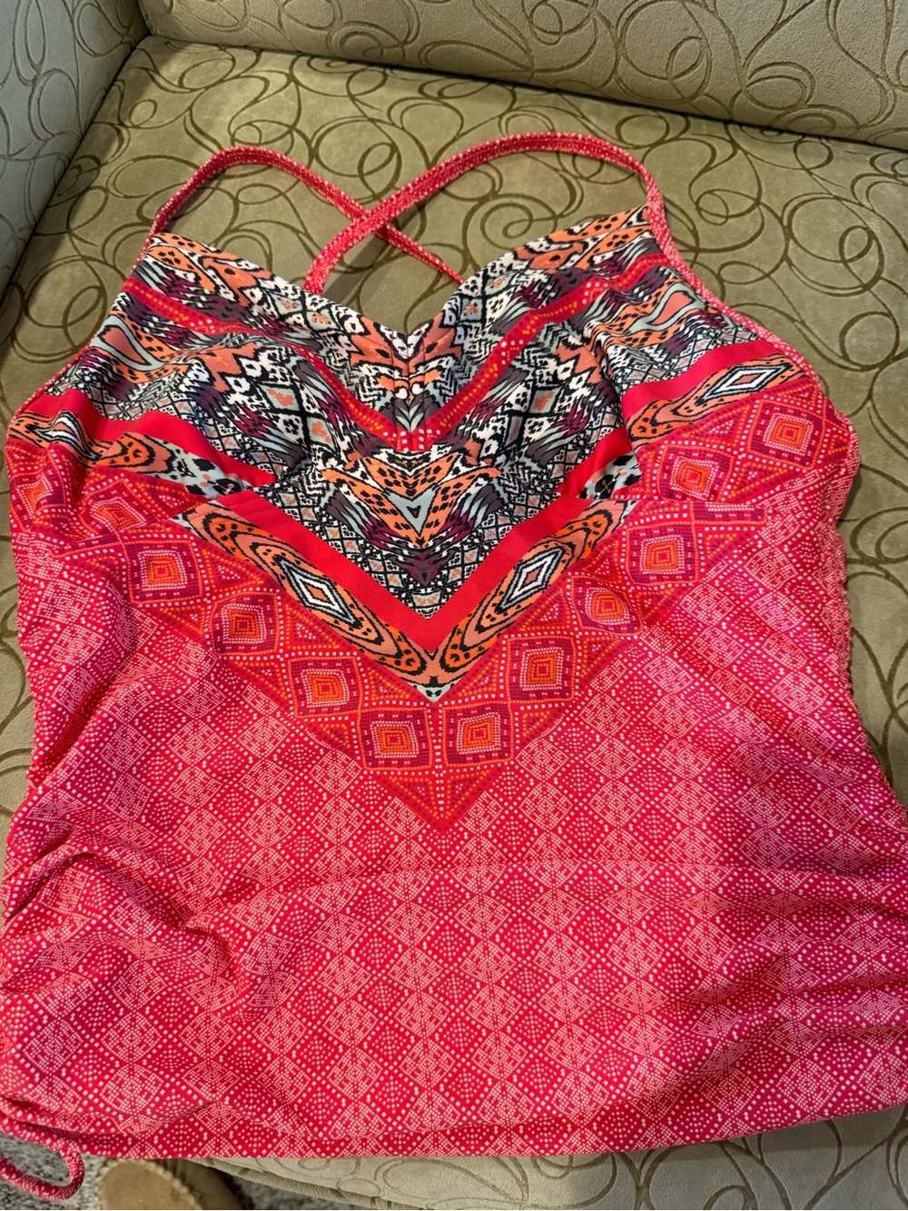 Prana Red and Orange Printed Tankini Set Medium - Picture 6 of 16